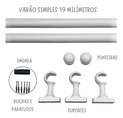 Imagem de Kit Bastão Varão para cortina Ferro C/ Suportes E Ponteiras1,40 M 19 Mm