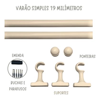 Imagem de Kit Bastão Varão para cortina Ferro C/ Suportes E Ponteiras1,90 M 19 Mm