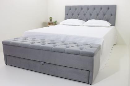 Imagem de Kit Baú Gaveta e Cabeceira Capitonê Estofada Queen 160x60cm Cor Cinza - Veludo Suede Liso