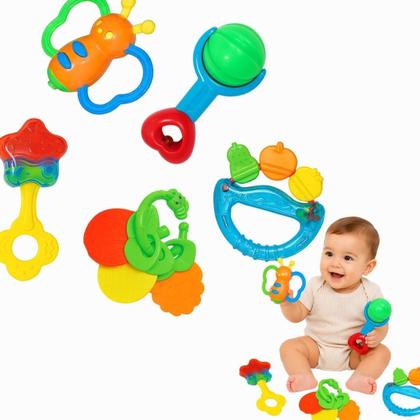 Imagem de Kit Bebê Com Chocalhos Coloridos Para Desenvolvimento Motor E Sensorial Envio Imediato