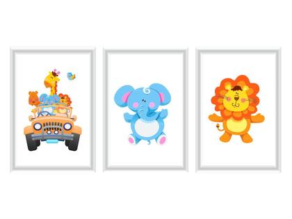 Imagem de Kit Bebe Decoração Safari Enfeite Com Trio De Quadrinhos Mdf