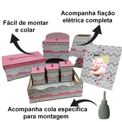 Imagem de Kit Bebe Higiene Nuvem Quarto Menino Com Trio De Quadros Mdf