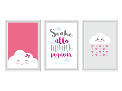 Imagem de Kit Bebe Higiene Nuvem Quarto Menino Com Trio De Quadros Mdf