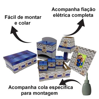Imagem de Kit Bebe Higiene Nuvem Quarto Menino Com Trio De Quadros Mdf