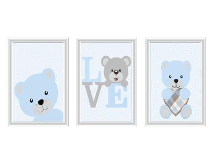 Imagem de Kit Bebe Higiene Nuvem Quarto Menino Com Trio De Quadros Mdf