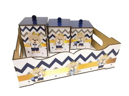 Imagem de Kit Bebe Higiene Nuvem Quarto Menino Com Trio De Quadros Mdf