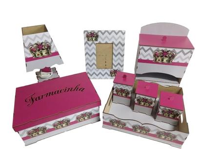 Imagem de Kit Bebe Quarto Menina Coroa Decoração Berço Maternidade Mdf