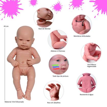 Imagem de Kit Bebe Reborn 43 cm Molde Menino Olhos Direto da Fabrica