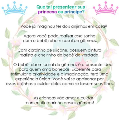 Imagem de Kit Bebê Reborn Gêmeos Casal 52cm 100% Silicone Acessórios