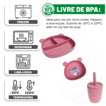 Imagem de Kit Bebê Refeição Prato +Tigela + Copo 100% Silicone Baby Cores