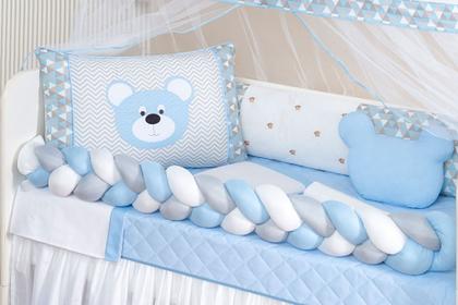 Imagem de Kit Berço 12 Peças Urso Baby Azul com Cortina  Padrão Americano Menino