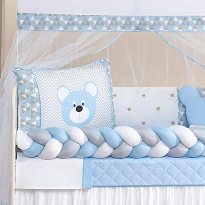 Imagem de Kit Berço 12 Peças Urso Baby Azul com Cortina  Padrão Americano Menino