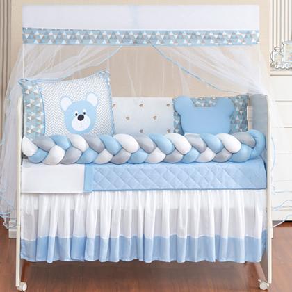 Imagem de Kit Berço 12 Peças Urso Baby Azul com Cortina  Padrão Americano Menino