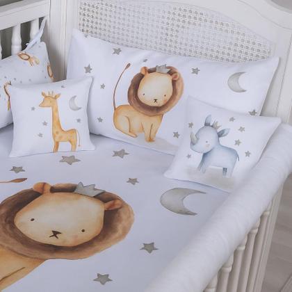 Imagem de Kit berço 8 peças menino safari 400 fios com edredom e almofadas