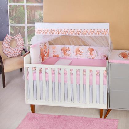 Imagem de Kit Berço Americano 13 pcs para Bebê Menina Esquilo Rosa