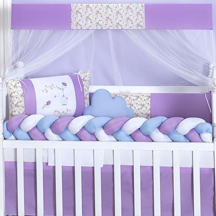 Imagem de Kit Berço Americano Trança 11 Peças Para Bebê Menina Jardim Lilás Nuvem