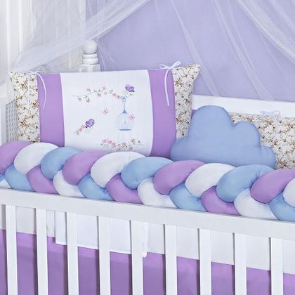 Imagem de Kit Berço Americano Trança 11 Peças Para Bebê Menina Jardim Lilás Nuvem