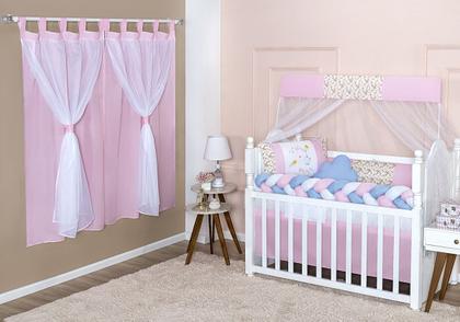 Imagem de Kit Berço Americano Trança 11 Peças Para Bebê Menina Jardim Rosa Nuvenzinha