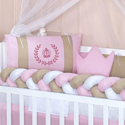 Imagem de Kit Berço Americano Trança 11 Peças Para Bebê Menina Rainha Coroa Realeza Rosa