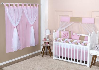 Imagem de Kit Berço Americano Trança 11 Peças Para Bebê Menina Rainha Coroa Realeza Rosa