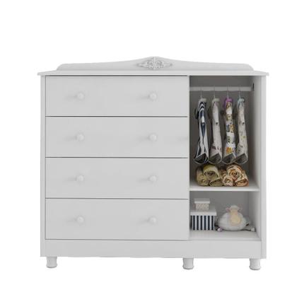 Imagem de Kit Berço Cômoda Com Sapateira Clara Elô Moveis Peroba MDF Branco