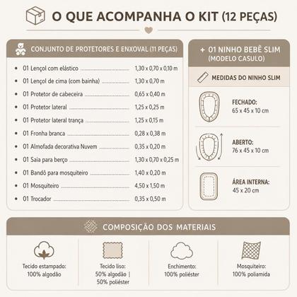 Imagem de Kit Berço Completo com Ninho Redutor e Trança Luxo para Berço Americano