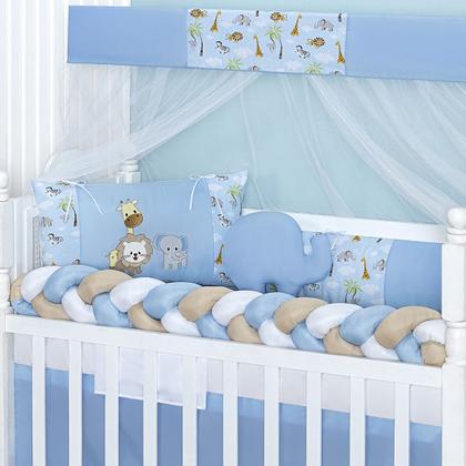 Imagem de Kit berço completo modelo safari - americano e nacional - serve para berço com colchão de até 130cm x 70cm - total 11 peças - lindas opções de cores