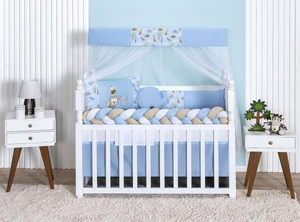 Imagem de Kit berço completo modelo safari - americano e nacional - serve para berço com colchão de até 130cm x 70cm - total 11 peças - lindas opções de cores