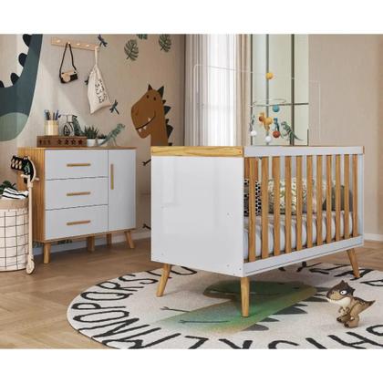 Imagem de Kit Berço e Cômoda Infantil Moveis Peroba Sky Retro MDF Ls
