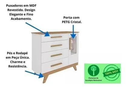 Imagem de Kit Berço E Cômoda Retrô Peroba Branco Amêndoa Quarto Bebê