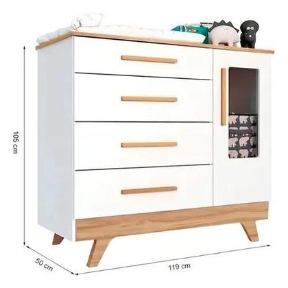 Imagem de Kit Berço E Cômoda Retrô Peroba Branco Amêndoa Quarto Bebê