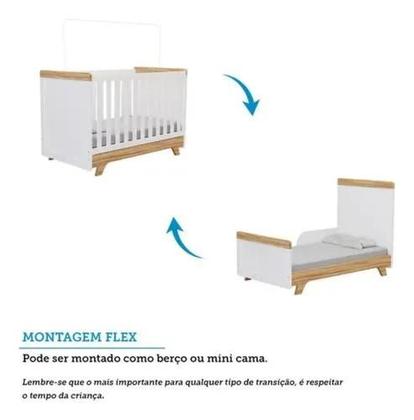 Imagem de Kit Berço E Cômoda Retrô Peroba Branco Amêndoa Quarto Bebê