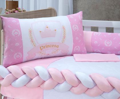 Imagem de Kit Berço Enxoval Maternidade Princesa Rosa - 11 peças capa de bando, mosquiteiro 