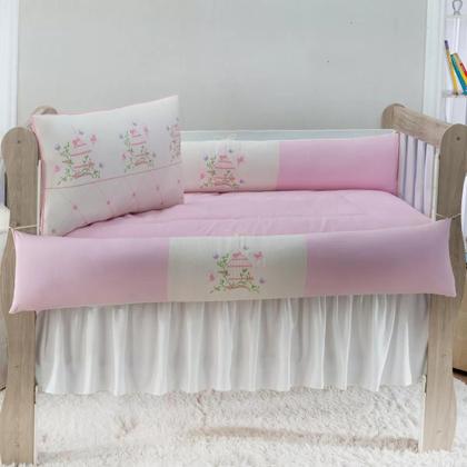 Imagem de Kit Berço Menino Bordado Raposa Verde Algodão 9 Peças Com Lençol