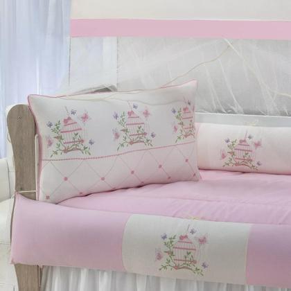 Imagem de Kit Berço Menino Bordado Raposa Verde Algodão 9 Peças Com Lençol