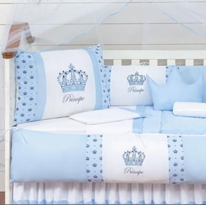 Imagem de Kit berço menino coroa 11 peças completo azul claro