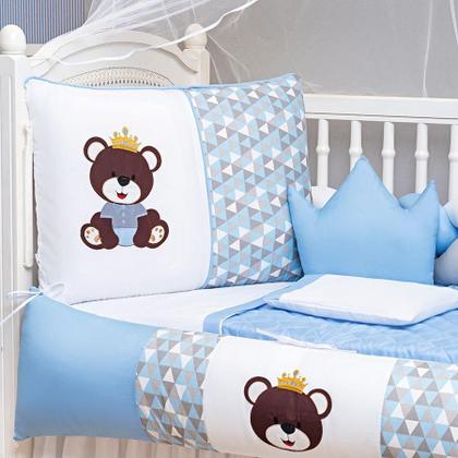 Imagem de Kit Berço Menino Urso Principe Azul Claro 11 Peças Saia Box