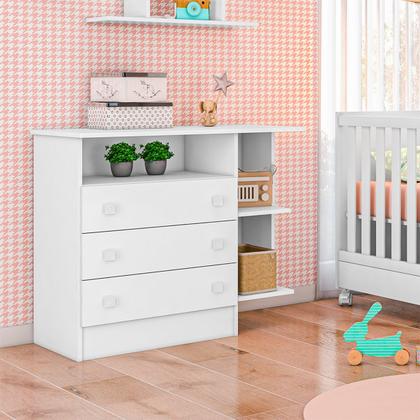Imagem de Kit Berço Mini Cama Taís e Cômoda Infantil 3 Gavetas com Nicho Brilhar Q01 - ADJ Decor
