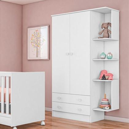 Imagem de Kit Berço Mini Cama Taís e Guarda Roupa Infantil 2 Portas e 2 Gavetas com Nicho Brilhar Q01 Branco - Amarena Móveis