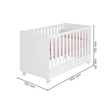 Imagem de Kit Berço Mini Cama Taís e Guarda Roupa Infantil 2 Portas e 2 Gavetas com Nicho Brilhar Q01 Branco - Amarena Móveis