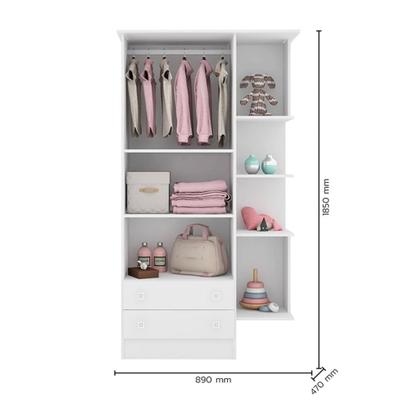 Imagem de Kit Berço Mini Cama Taís e Guarda Roupa Infantil 2 Portas e 2 Gavetas com Nicho Brilhar Q01 Branco - Amarena Móveis
