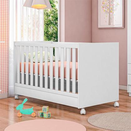 Imagem de Kit Berço Mini Cama Taís e Guarda Roupa Infantil 2 Portas e 2 Gavetas com Nicho Brilhar Q01 Branco - Amarena Móveis