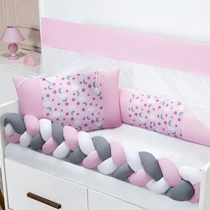 Imagem de Kit Berço Protetor Americano Trançado Lua Nuvem Estrela Chuva de Amor 6 peças
