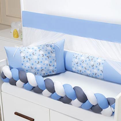 Imagem de Kit Berço Protetor Americano Trançado Lua Nuvem Estrela Chuva de Amor 6 peças