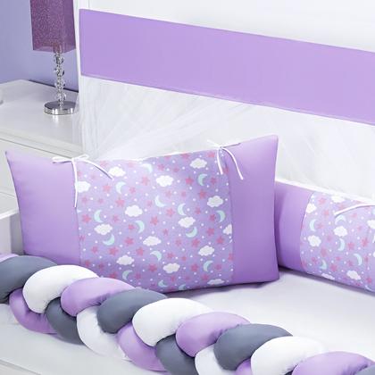 Imagem de Kit Berço Protetor Americano Trançado Lua Nuvem Estrela Chuva de Amor 6 peças