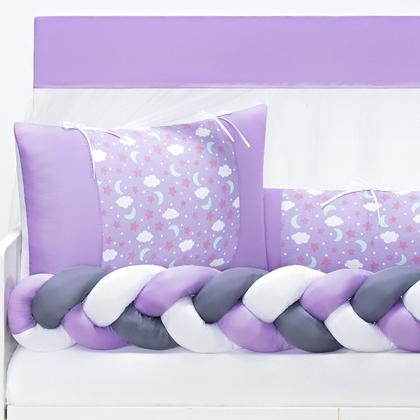 Imagem de Kit Berço Protetor Americano Trançado Lua Nuvem Estrela Chuva de Amor 6 peças