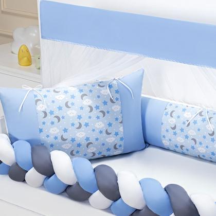 Imagem de Kit Berço Protetor Americano Trançado Lua Nuvem Estrela Chuva de Amor 6 peças