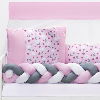 Imagem de Kit Berço Protetor Americano Trançado Lua Nuvem Estrela Chuva de Amor 6 peças