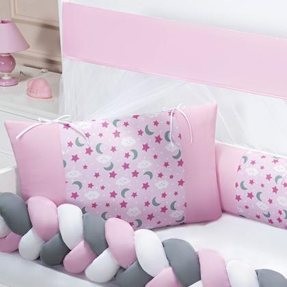 Imagem de Kit Berço Protetor Americano Trançado Lua Nuvem Estrela Chuva de Amor 6 peças