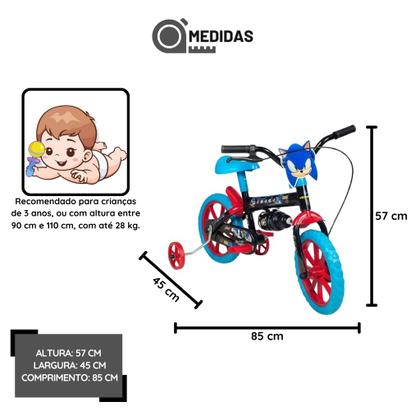 Imagem de Kit Bicicleta Infantil Sonic Aro 12 Preto e Azul e Capacete